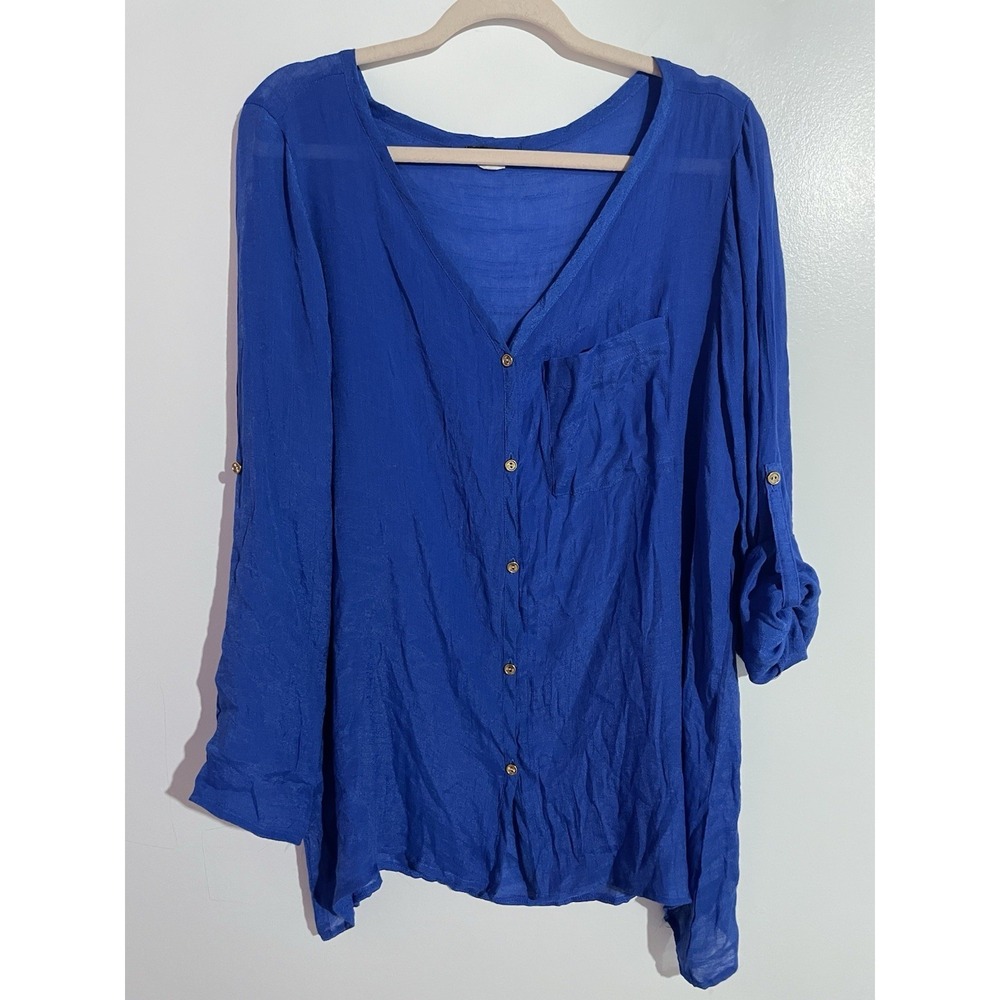 Cocomo Woman Blouse Top 2X? Blue Office Feminine Brunch Quite Luxury Minimalist